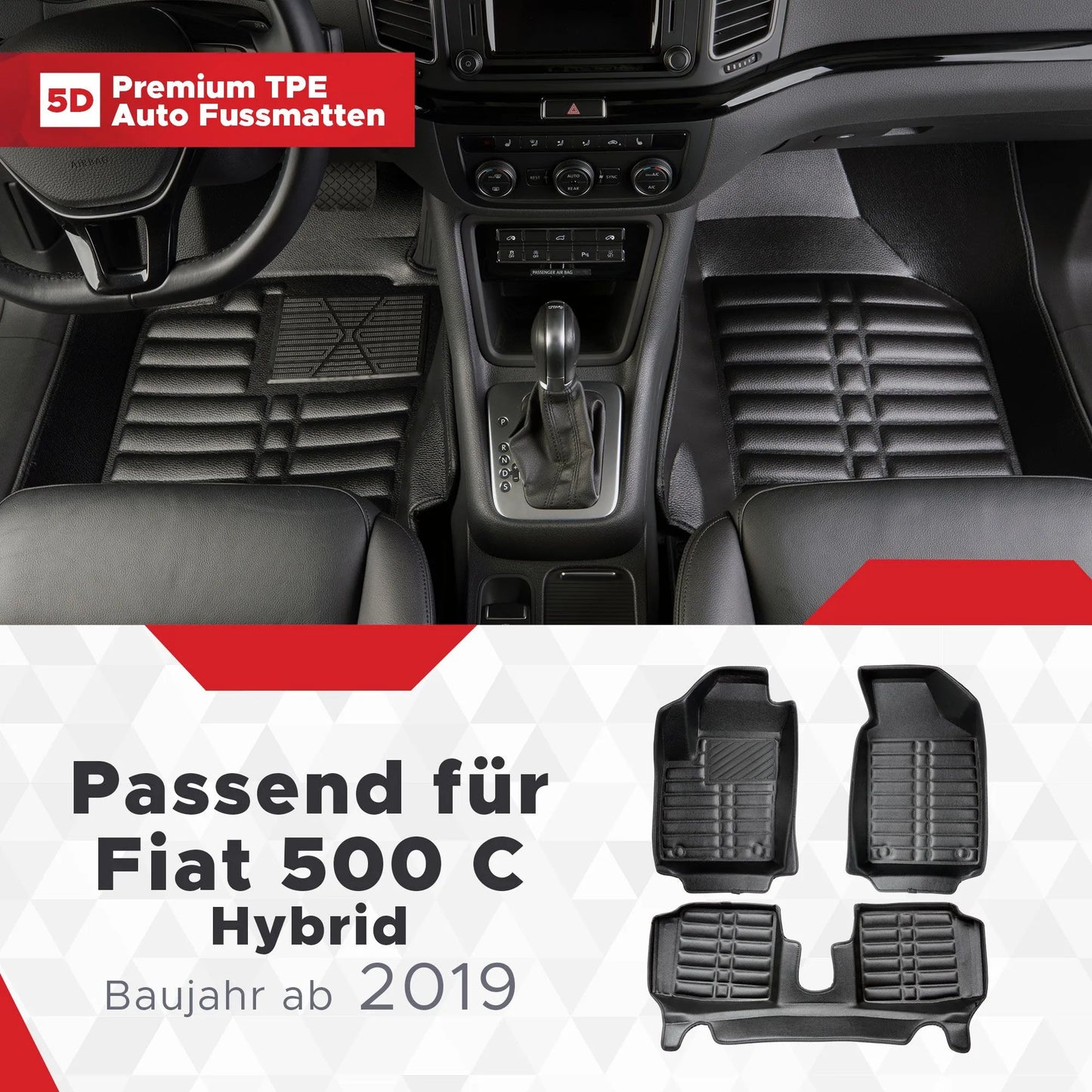 5D Starline Premium Auto Fussmatten TPE Set passend für Fiat 500 C Hybrid Baujahr ab 2019