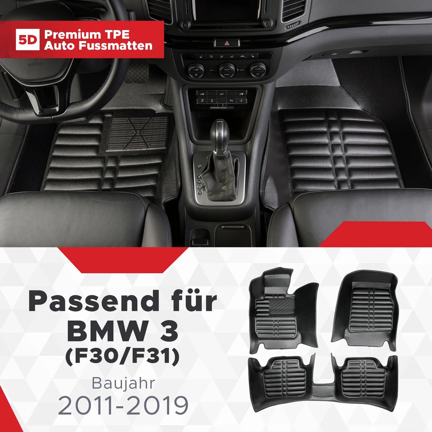 5D Starline  Premium Auto Fussmatten TPE Set passend für BMW 3 (F30/F31) Baujahr ab 2011-2015