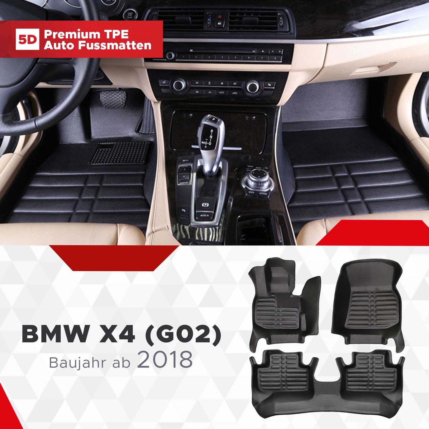 5D Starline Premium Auto Fussmatten TPE Set passend für BMW X4 (G02) Baujahr ab 2018