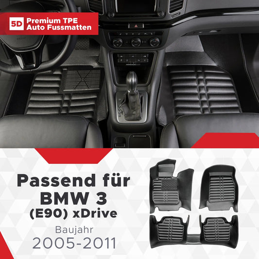 5D Starline Premium Auto Fussmatten TPE Set passend für BMW 3 (E90) xDrive Baujahr 2005-2011