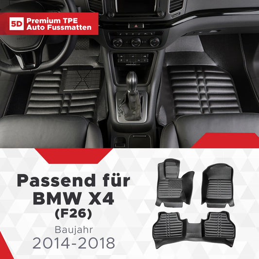 5D Starline Premium Auto Fussmatten TPE Set passend für BMW X4 (F26) Baujahr 2014-2018