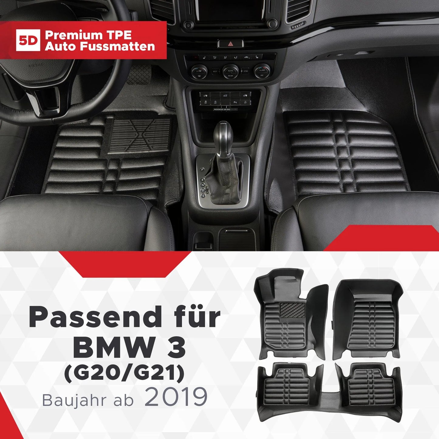 5D Starline Premium Auto Fussmatten TPE Set passend für BMW 3 (G20/G21) Baujahr ab 2019