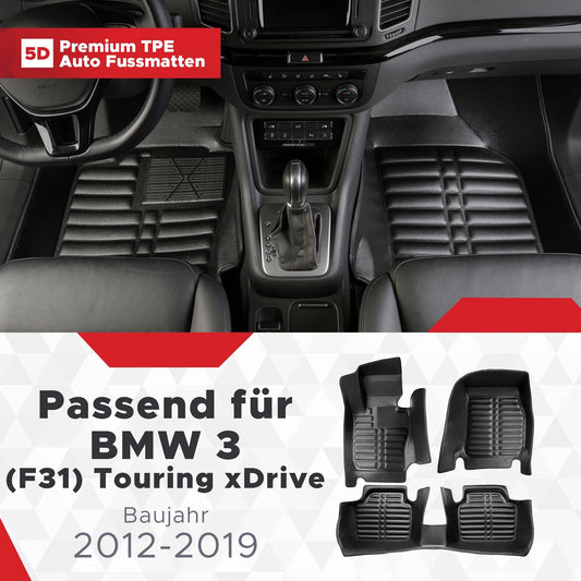 5D Starline Premium Auto Fussmatten TPE Set passend für BMW 3 (F31) Touring xDrive Baujahr 2012-2015