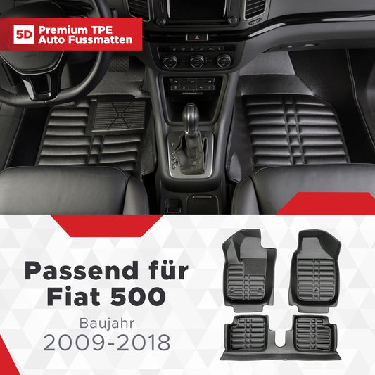 5D Starline Premium Auto Fussmatten TPE Set passend für Fiat 500 Baujahr 2009-2018