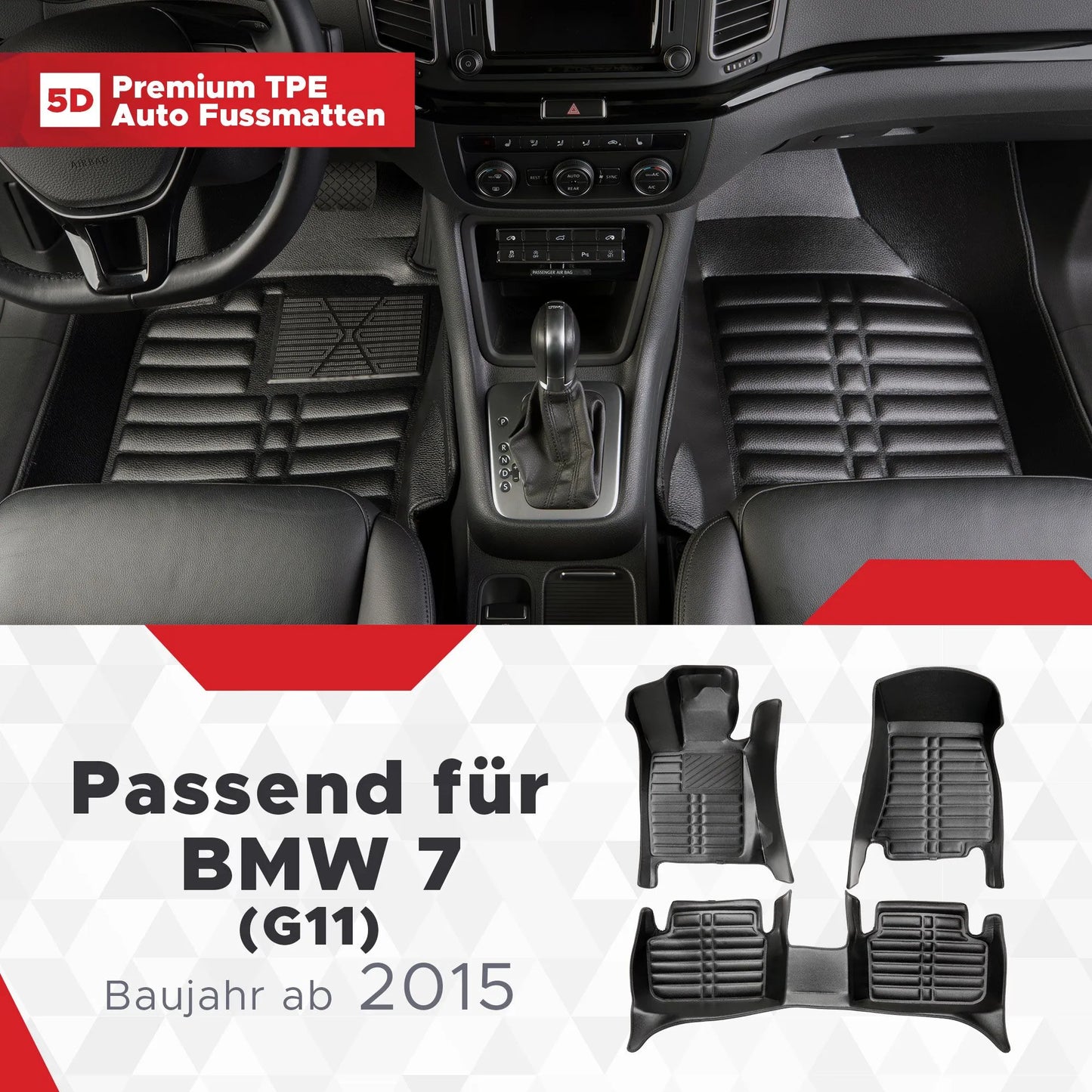 5D Starline Premium Auto Fussmatten TPE Set passend für BMW 7 (G11) Baujahr ab 2015