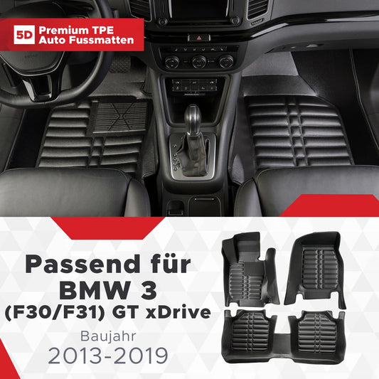 5D Starline Premium Auto Fussmatten TPE Set passend für BMW 3 (F30/F31) GT xDrive Baujahr 2013-2019