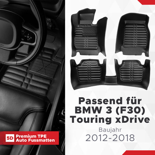 5D Starline Premium Auto Fussmatten TPE Set passend für BMW 3 (F30) Touring xDrive Baujahr 2012-2018