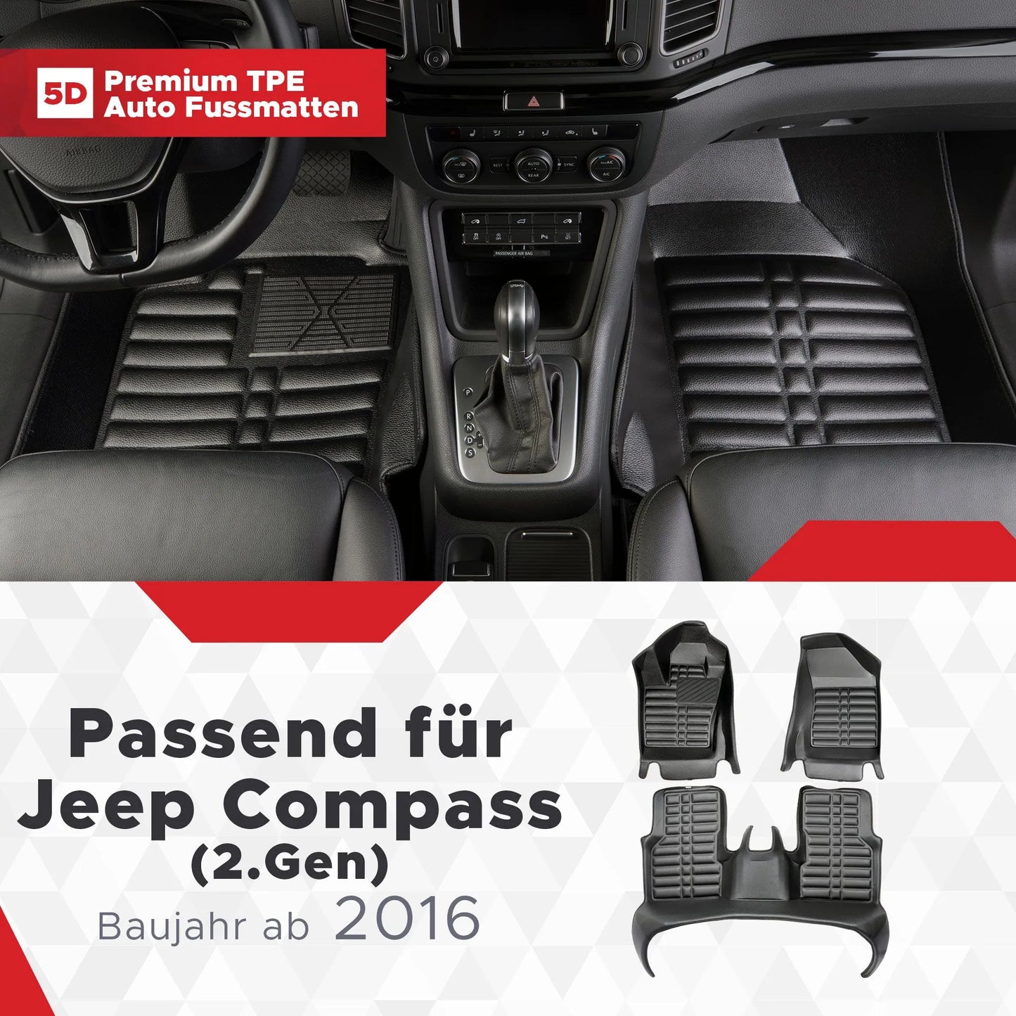 5D Starline Premium Auto Fussmatten TPE Set passend für Jeep Compass (2.Gen) Baujahr ab 2016