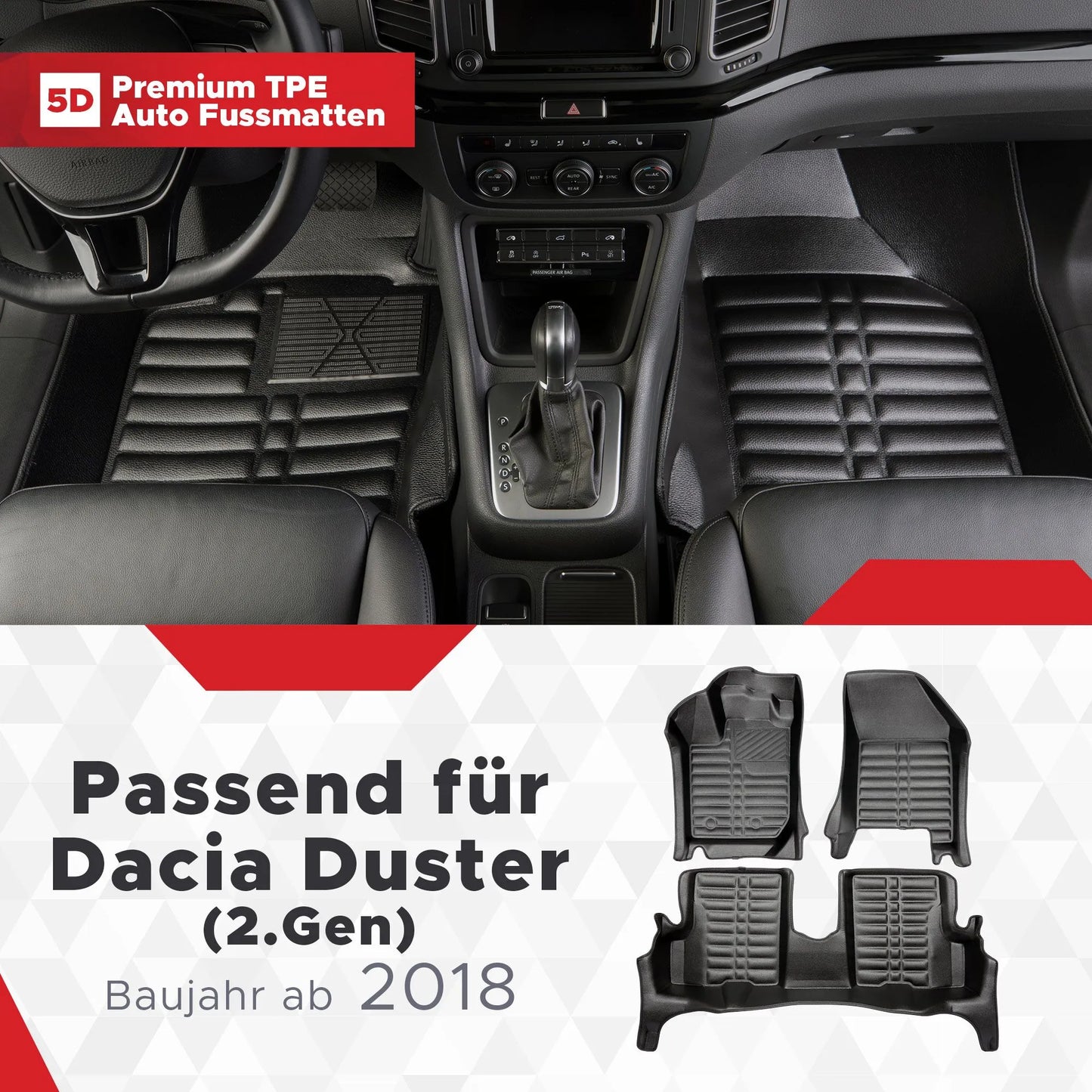 5D Starline Premium Auto Fussmatten TPE Set passend für Dacia Duster (2.Gen) Baujahr ab 2018