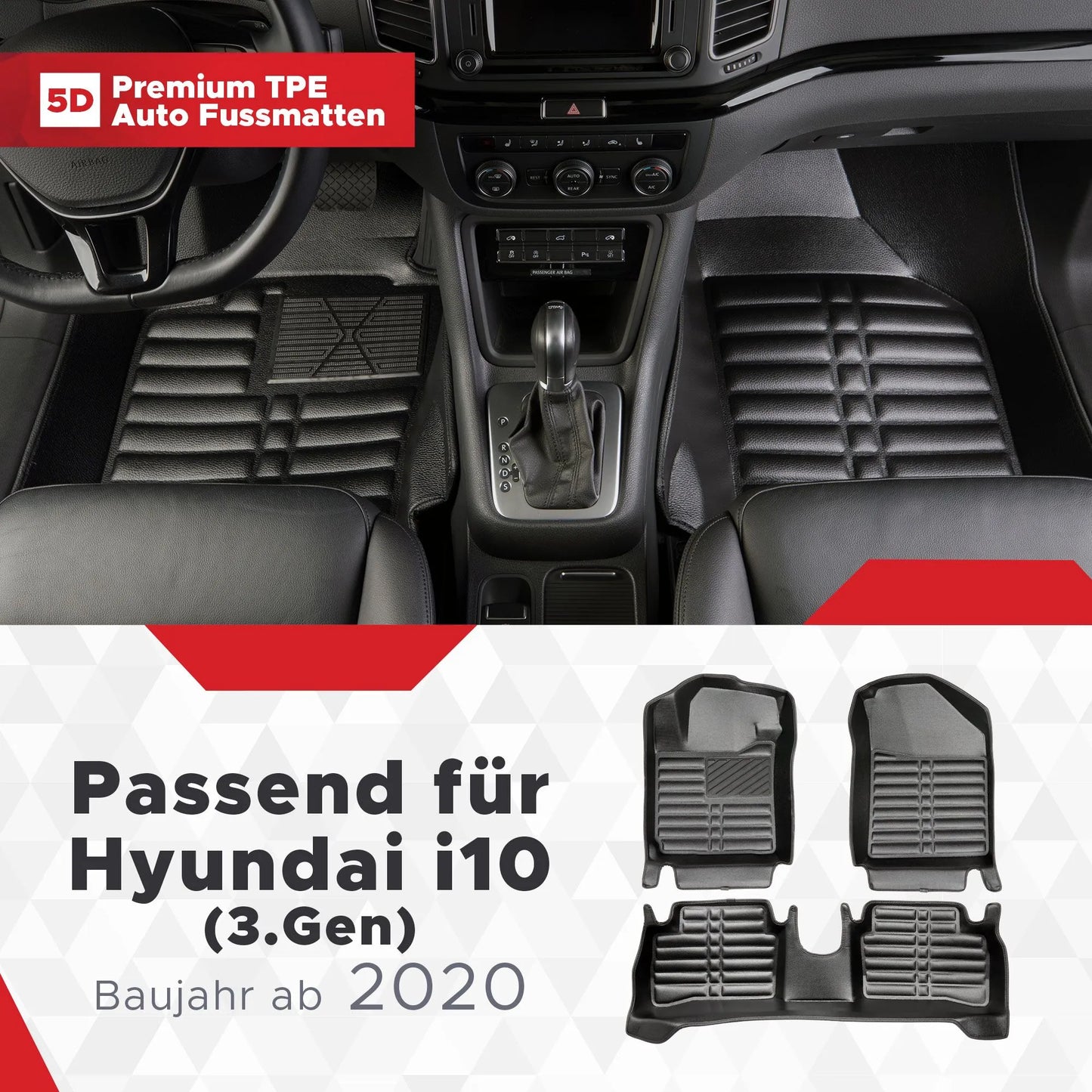 5D Starline Premium Auto Fussmatten TPE Set passend für Hyundai i10 (3.Gen) Baujahr ab 2020