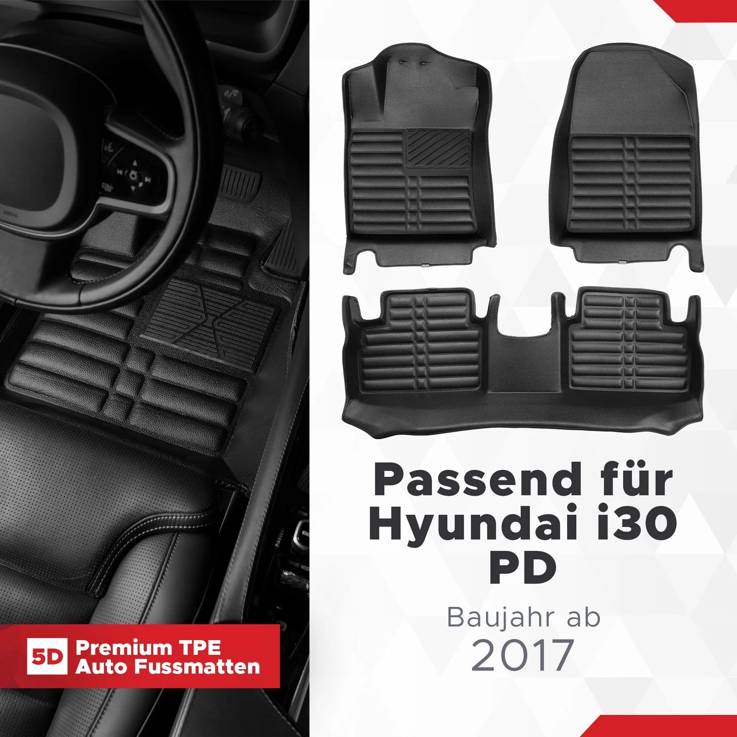 5D Starline Premium Auto Fussmatten TPE Set passend für Hyundai i30 PD Baujahr ab 2017