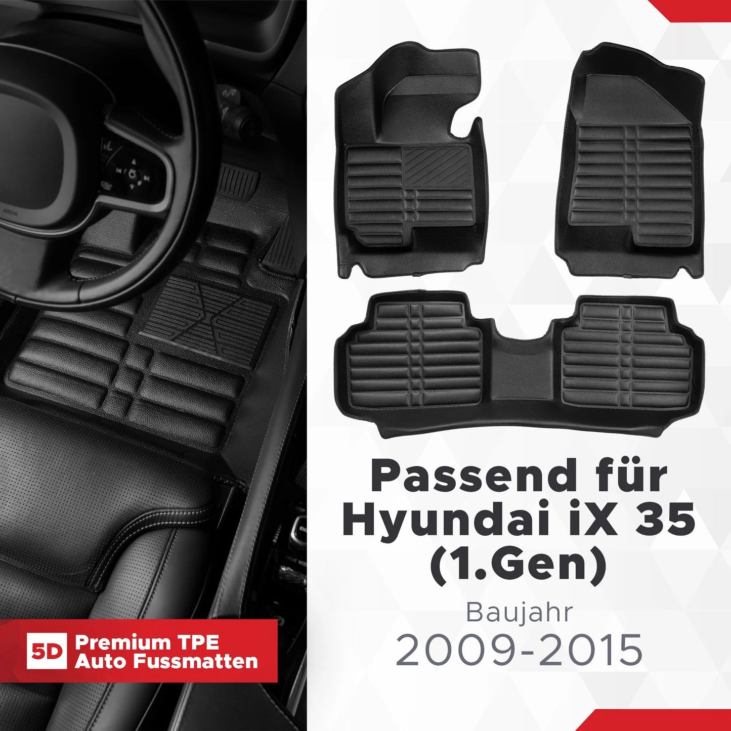 5D Starline Premium Auto Fussmatten TPE Set passend für Hyundai iX 35 (1.Gen) Baujahr 2009-2015