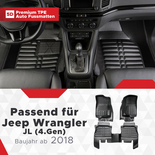 5D Starline Premium Auto Fussmatten TPE Set passend für Jeep Wrangler JL (4.Gen) Baujahr ab 2018