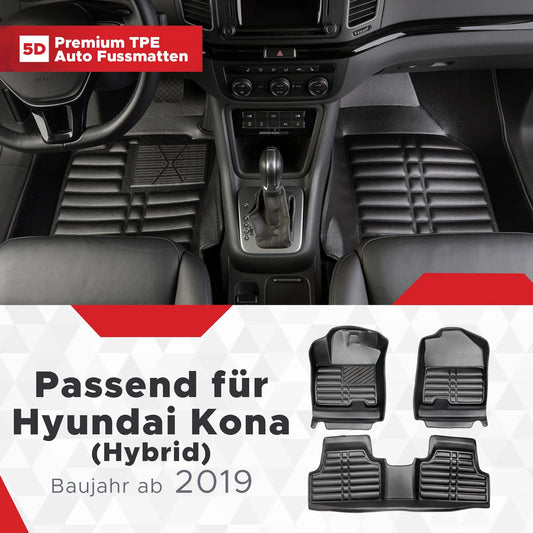 5D Starline Premium Auto Fussmatten TPE Set passend für Hyundai Kona (Hybrid) Baujahr ab 2019