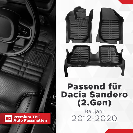 5D Starline Premium Auto Fussmatten TPE Set passend für Dacia Sandero (2.Gen) Baujahr 2012-2020