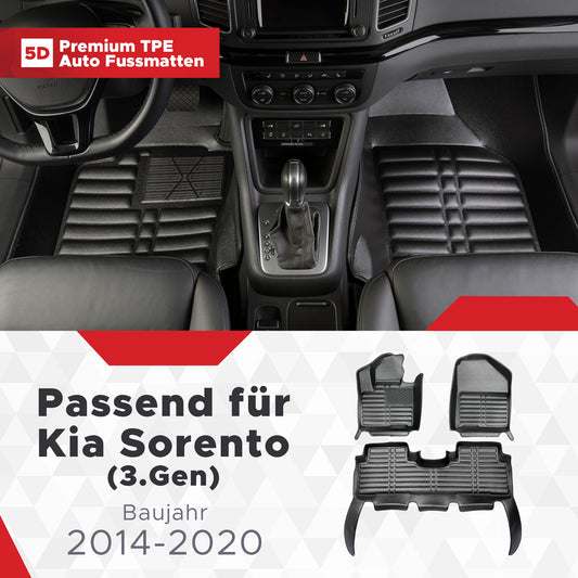 5D Starline Premium Auto Fussmatten TPE Set passend für Kia Sorento (3.Gen) Baujahr 2014-2020