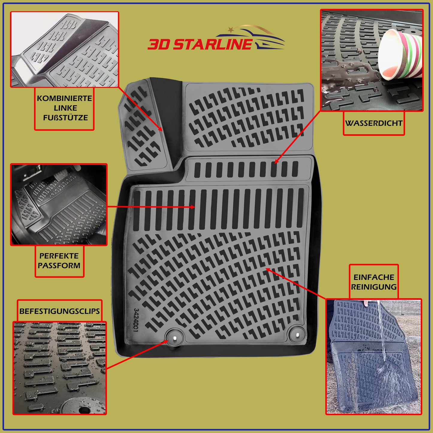 3D Starline Gummimatten Set für MAZDA 6 (3.Gen) ab 2012 Auto Fußmatten passgenaue ekstra hoher