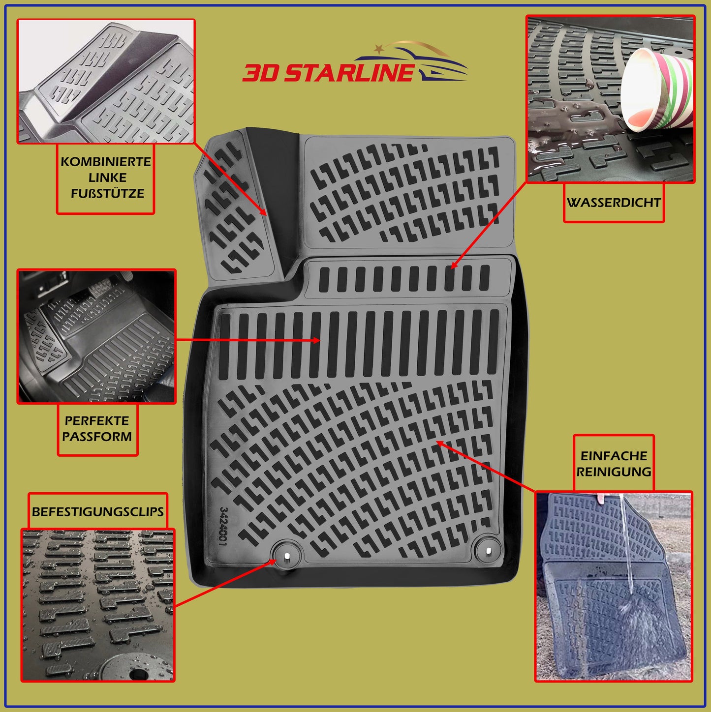 3D Starline Gummimatten Set für SEAT LEON (IV) -Automatisch- ab 2020 Auto Fußmatten passgenaue ekstra hoher