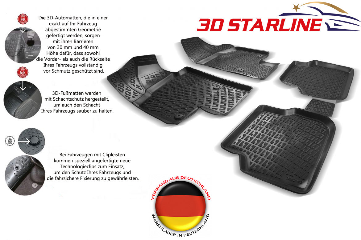 3D Starline Gummimatten Set für SKODA YETI 2009-2017 Auto Fußmatten passgenaue ekstra hoher