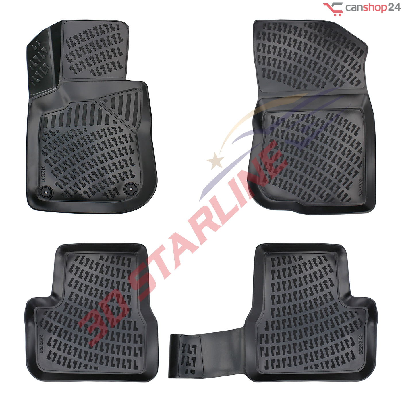 3D Starline Gummimatten Set für CITROEN C3 (1.Gen) 2002-2009 Auto Fußmatten ekstra hoher